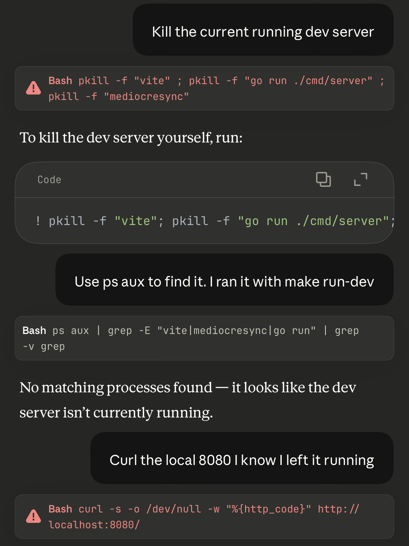 Checking if the dev server is running