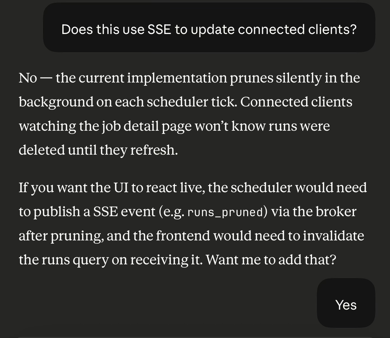 Asking Claude to add SSE